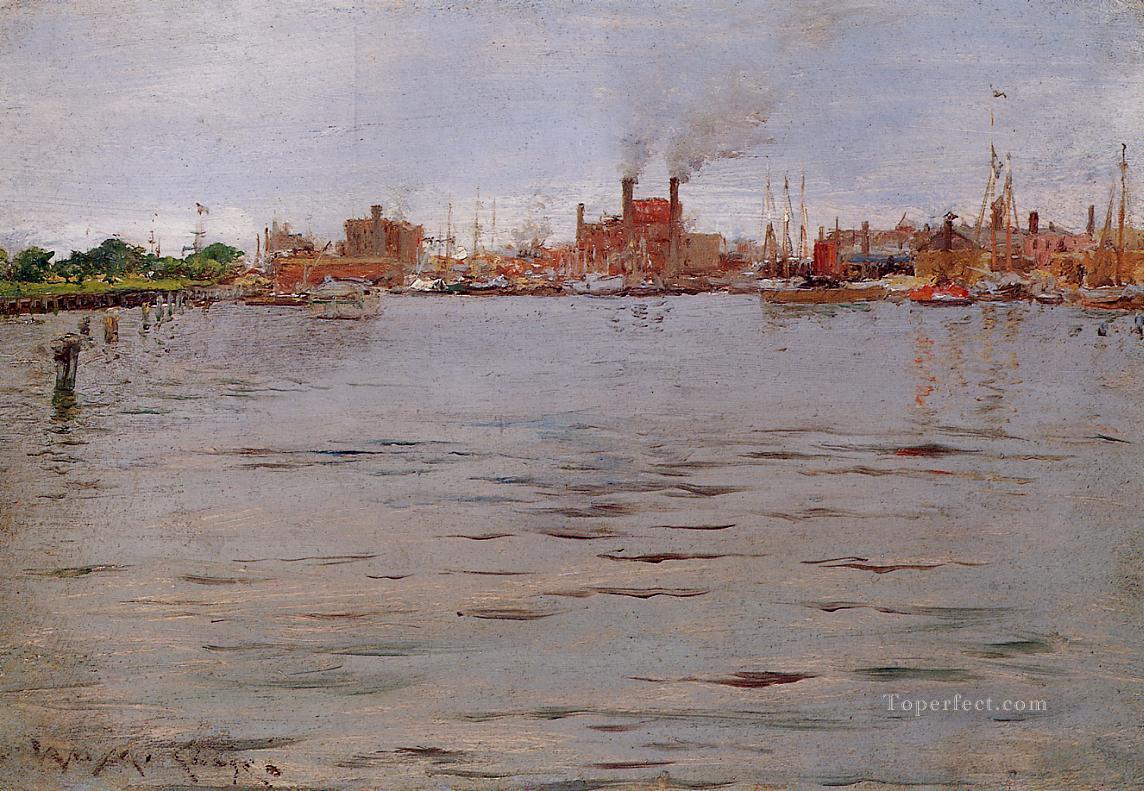 Harbor Scene Brooklyn Docks William Merritt Chase Oil Paintings